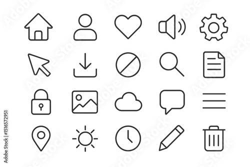 Collection of minimalist icons representing various digital activities and tools on a clean background