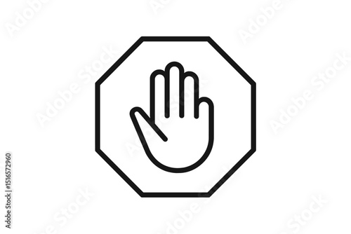 Stop hand symbol displayed on an octagonal sign representing halt or caution in various contexts