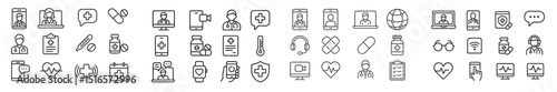 Collection of healthcare icons illustrating modern medical practices and technology in telemedicine and patient care
