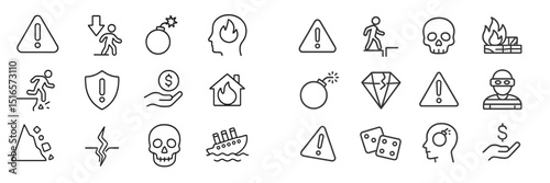 Various warning icons illustrating safety concerns and hazards in different scenarios and contexts