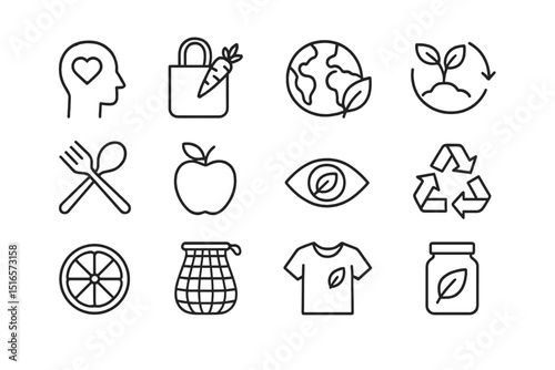 Icons representing sustainable living and healthy choices for a better planet and wellbeing