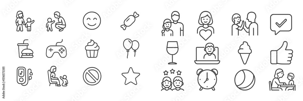 Obraz premium Fun and playful activities showcased through simple icons depicting family life, leisure, and childhood smiles