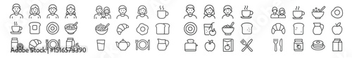 Icons representing various food items, beverages, and people enjoying dining experiences in a casual setting