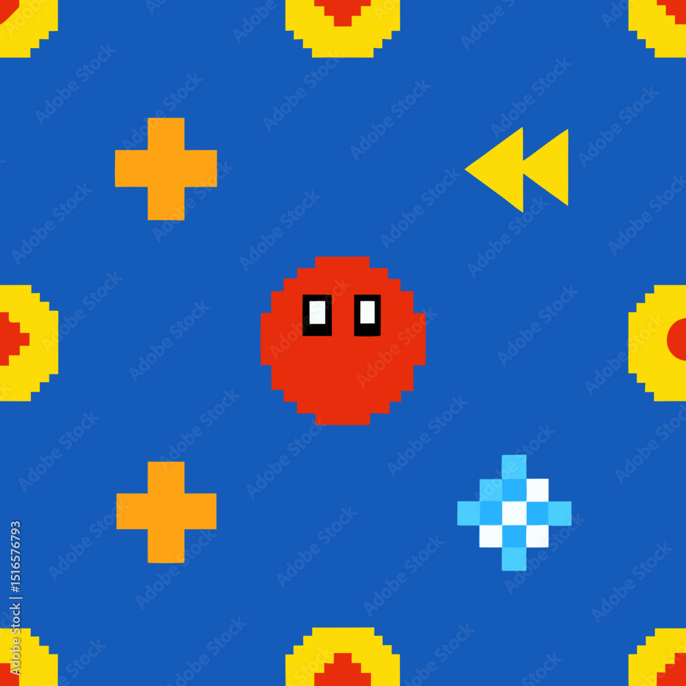 Obraz premium seamless 8 bit pixel icon pattern retro video