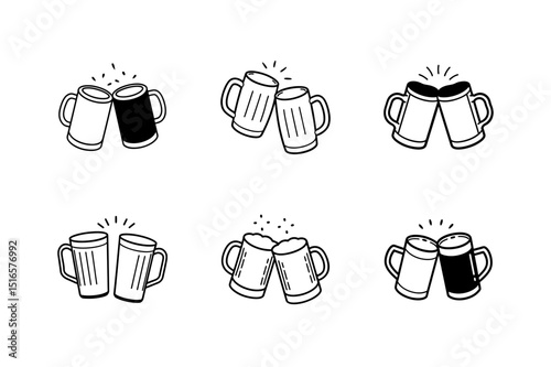 set of beer mugs silhouette vector