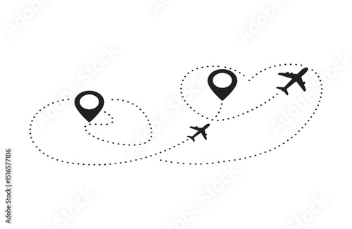Minimalist Heart-Shaped Travel Route Airplane Flight Path Design