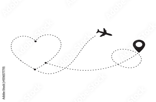 Minimalist Heart-Shaped Travel Route Airplane Flight Path Design