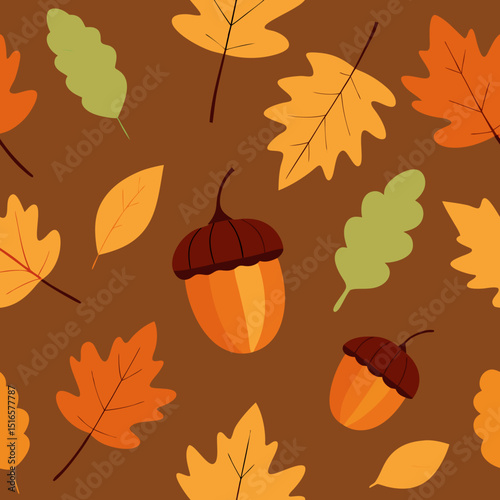 seamless autumn leaves and acorns pattern   maple 