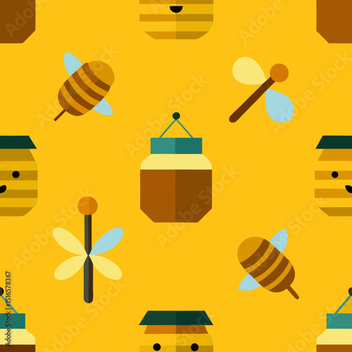 seamless beekeeping pattern   hives  bees  honey 