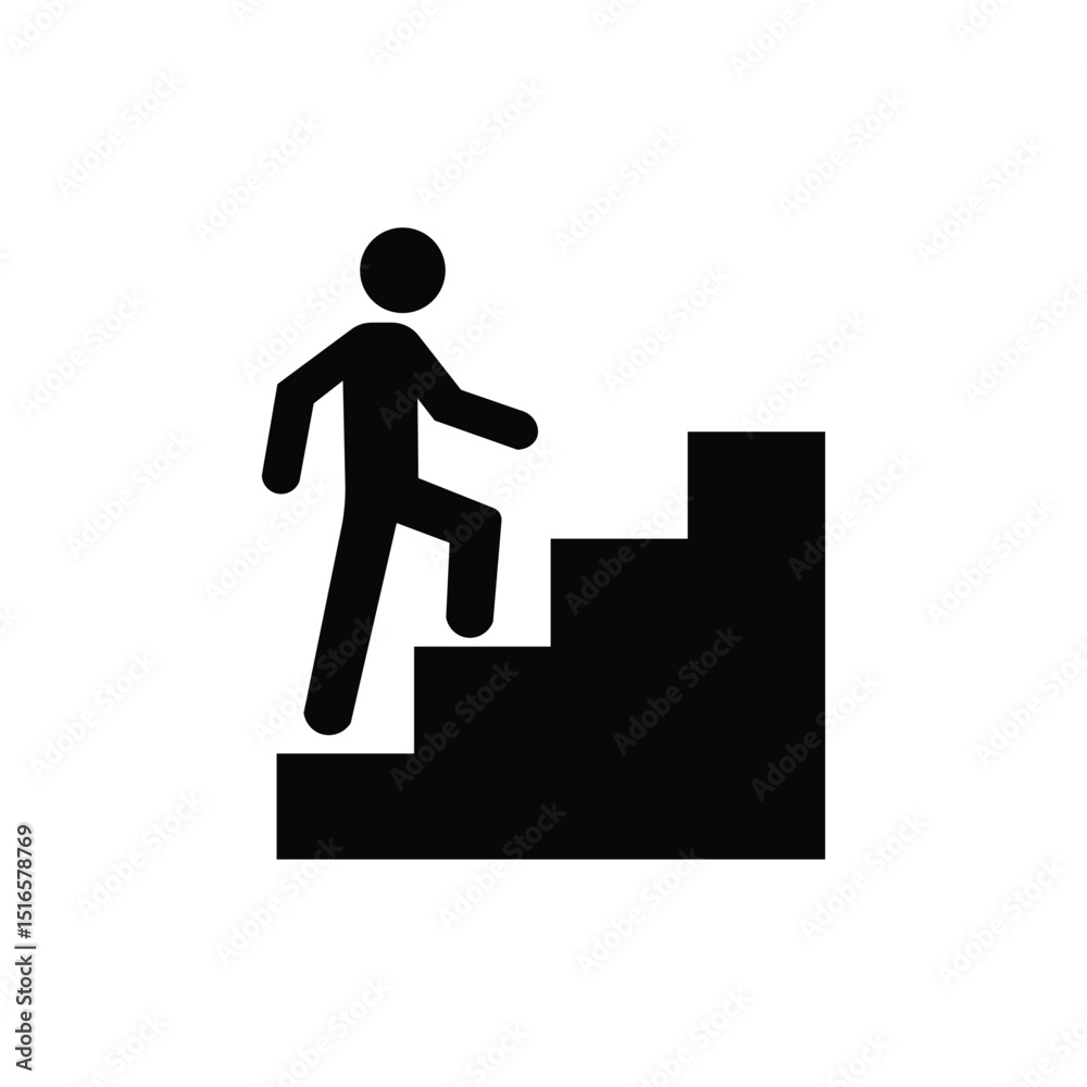Silhouette icon of a person climbing stairs, symbolizing progress, success, or upward movement. Ideal for business, career growth, and motivational or instructional design concepts. Silhouette icon of a person climbing stairs, symbolizing progress, success, or upward movement. Ideal for business, career growth, and motivational or instructional design concepts.