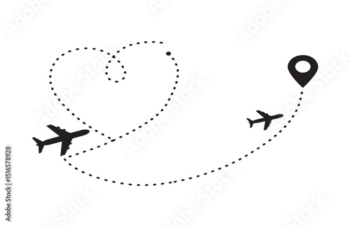 Minimalist Heart-Shaped Travel Route Airplane Flight Path Design