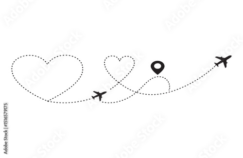 Minimalist Heart-Shaped Travel Route Airplane Flight Path Design