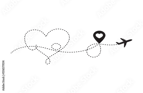 Minimalist Heart-Shaped Travel Route Airplane Flight Path Design