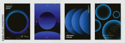 Modern gradient poster background vector set.Cover template with blue perspective geometric prism shapes, line. Ideal design for social media, cover, banner, flyer.