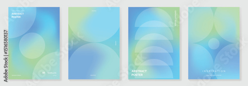 Modern gradient poster background vector set.Cover template with blue perspective geometric prism shapes, line. Ideal design for social media, cover, banner, flyer.