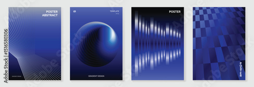 Modern gradient poster background vector set.Cover template with blue perspective geometric prism shapes, line. Ideal design for social media, cover, banner, flyer.