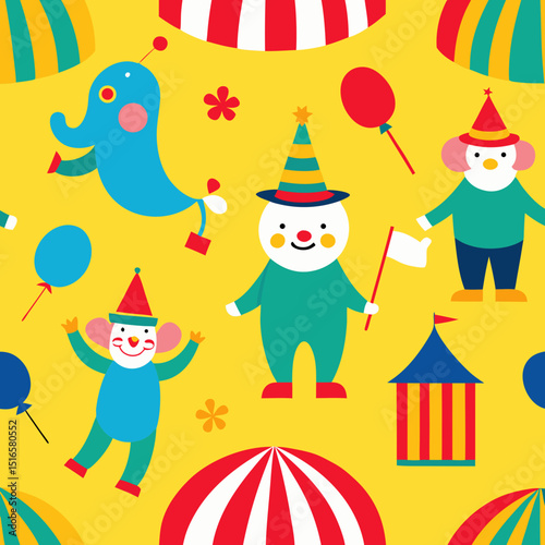 seamless circus pattern   clowns  tents  balloons