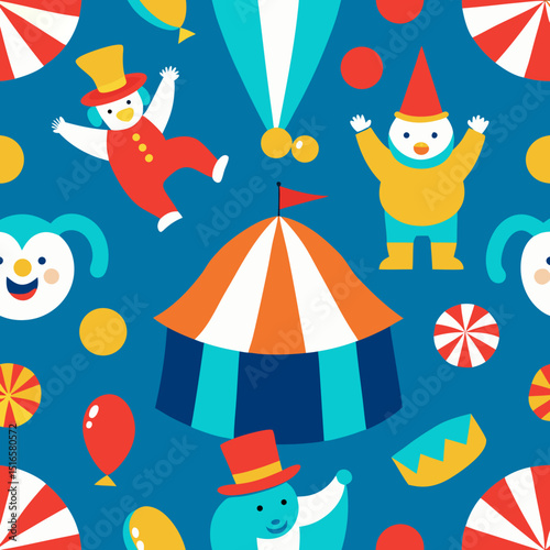 seamless circus pattern   clowns  tents  balloons .svg