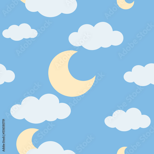 seamless cloud and moon pattern   puffy clouds 