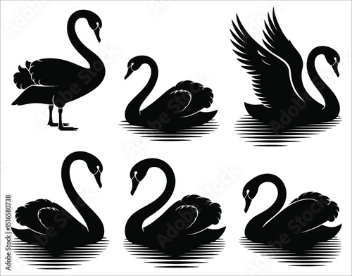 Elegant Swan Silhouette Collection – Vector