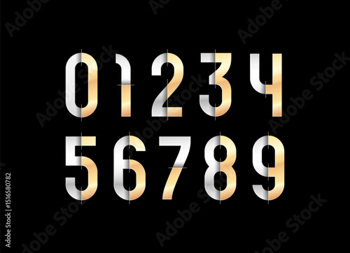 Golden numbers, 3D gold numerals set made in steel style, vector illustration 10EPS