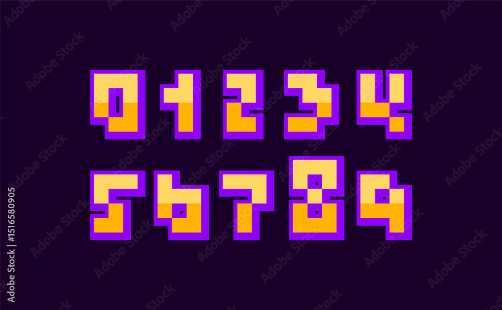 Pixel 3d numbers, digital numeral set made in video game style, vector illustration 10EPS