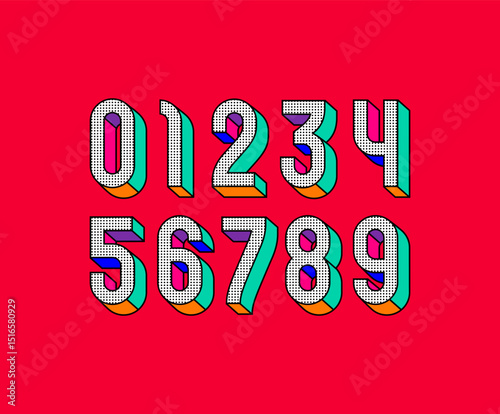 Pop art numbers set made 3D style, numerals 0 to 9, vector illustration 10EPS