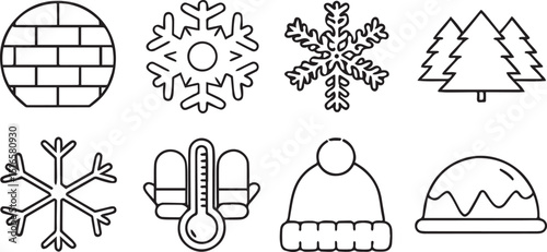 Winter Icons Editable Cold Temperature Line Art Set