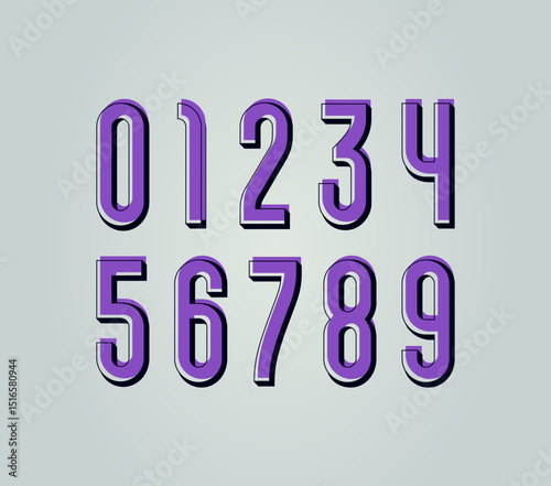 Slim numbers set, long numerals 0, 1, 2, 3, 4, 5, 6, 7, 8, 9 made in art style, vector illustration 10EPS