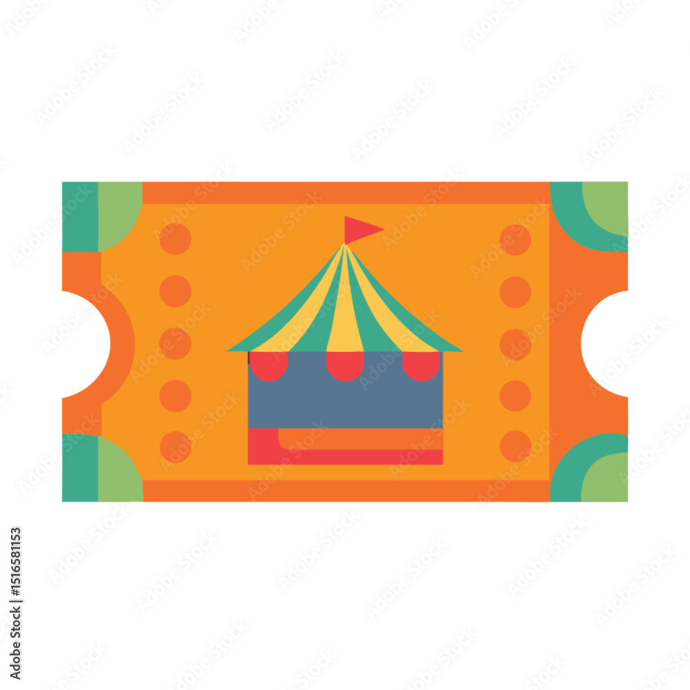 Fototapeta premium Colorful carnival ticket featuring tent illustration design 
