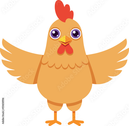 Cartoon hen with open wings orange and red colors vector illustration for farm animal design 