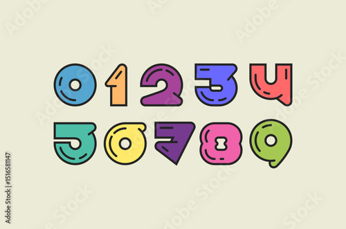 Multi colored numbers set, numerals 1,2,3,4,5,6,7,8,9, vector illustration 10EPS