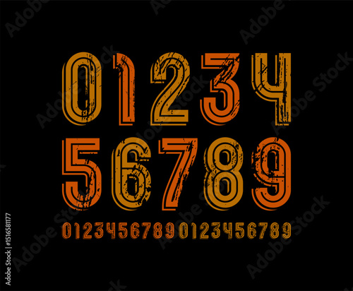 Old numbers, retro numeral set, frayed vector illustration 10EPS