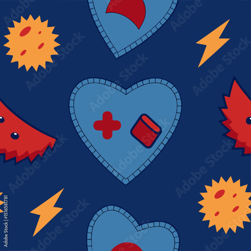 seamless denim patch pattern   illustrated patches 