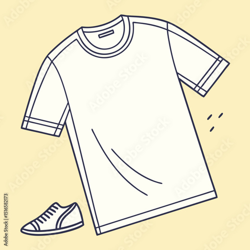 T-shirt and sneaker displayed in a minimalist outline style