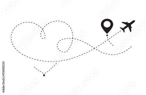 Follow Your Heart A Romantic Getaway Flight Path Illustration