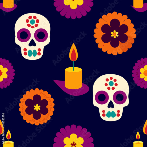 seamless dia de los muertos pattern   sugar skulls 