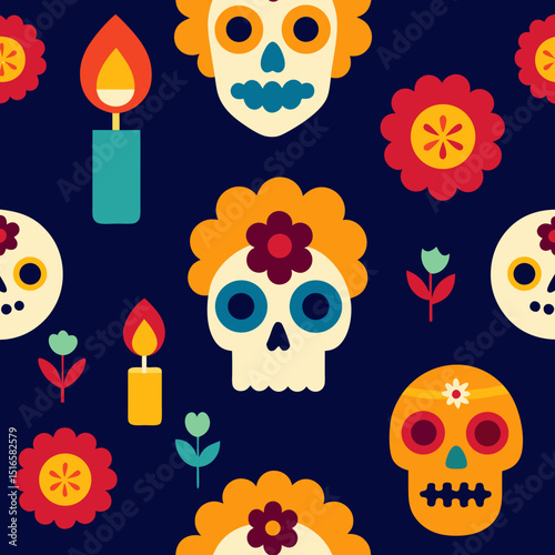 seamless dia de los muertos pattern   sugar skulls.svg
