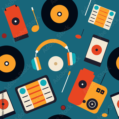 seamless dj turntable pattern   records  mixers