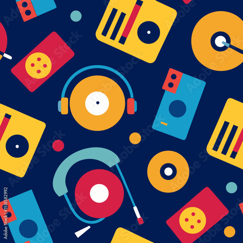 seamless dj turntable pattern   records  mixers