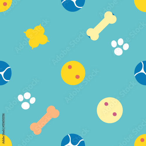 seamless dog toys and bones pattern  tennis balls