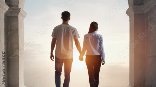 couple lovers hand in hand future walk together dream hope back view video motion
