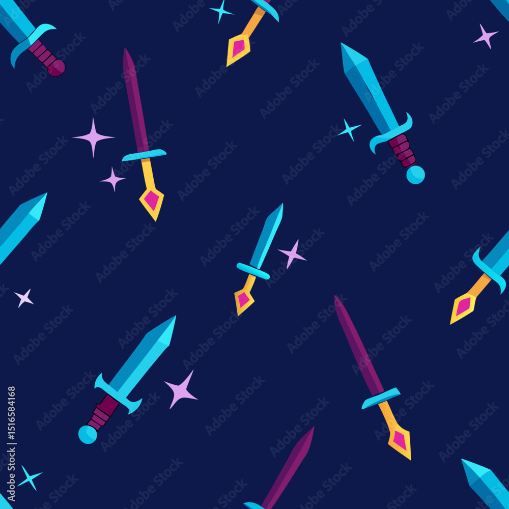 seamless enchanted sword pattern   glowing blades .svg