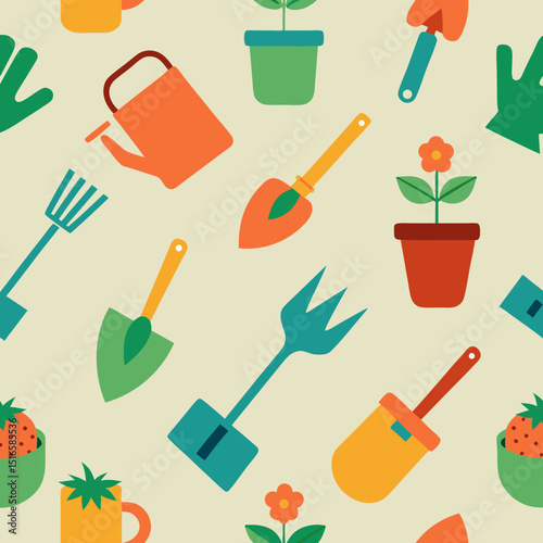 seamless garden tools pattern   shovels  watering