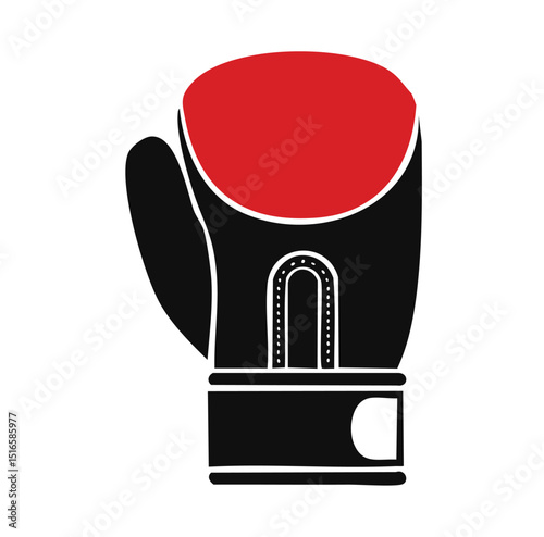 vector graphic of a vertical boxing glove with horizontal wrist straps and central lacing strip, designed with a smooth texture and bold color palette for use in athletic logos and posters