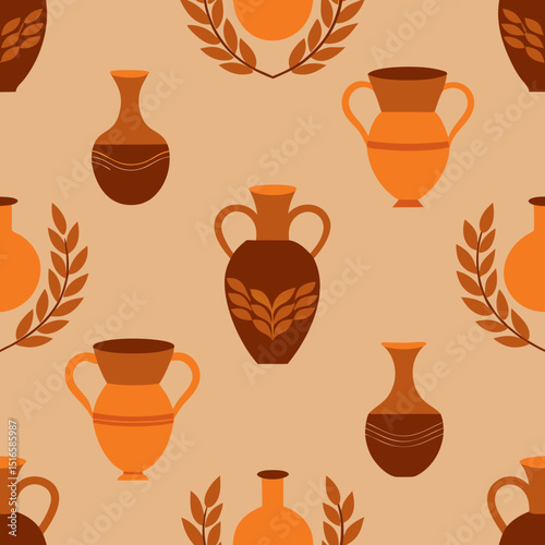 seamless greek pottery pattern   amphora vases