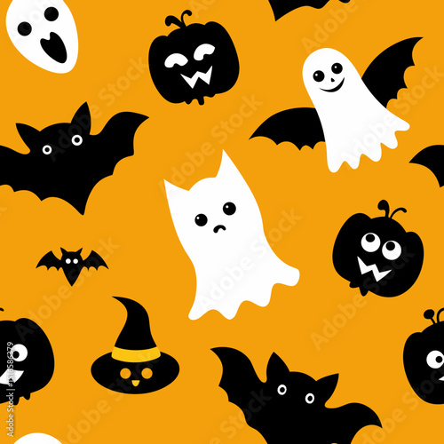 seamless halloween spooky pattern   ghosts  bats  