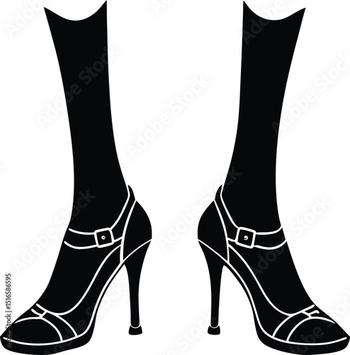 Witches legs in shoes silhouette illustration.