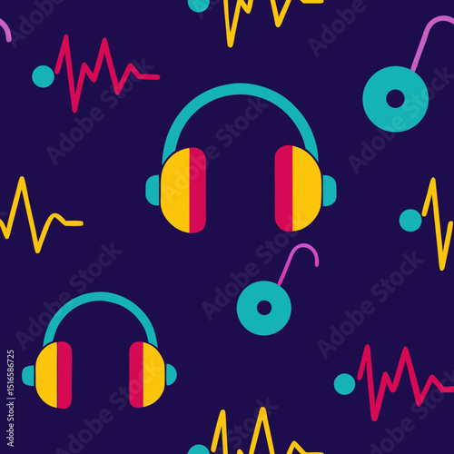 seamless headphones and beats pattern   music head.svg