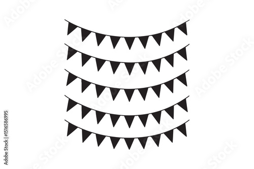 Bunting Flags silhouette vector art illustration on white background
